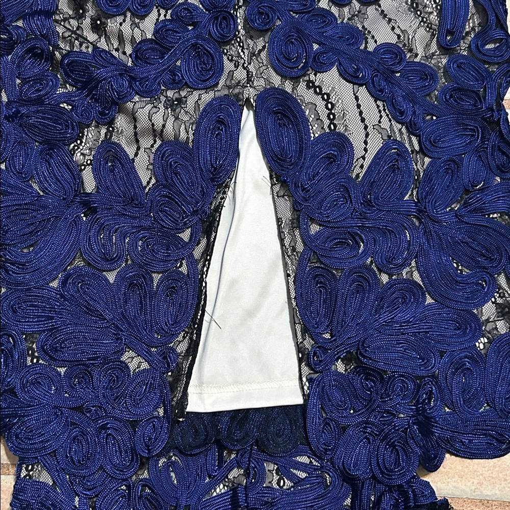 JS Collections Blue and black Lace Overlay Evening Dress size 10 - Picture 8 of 8